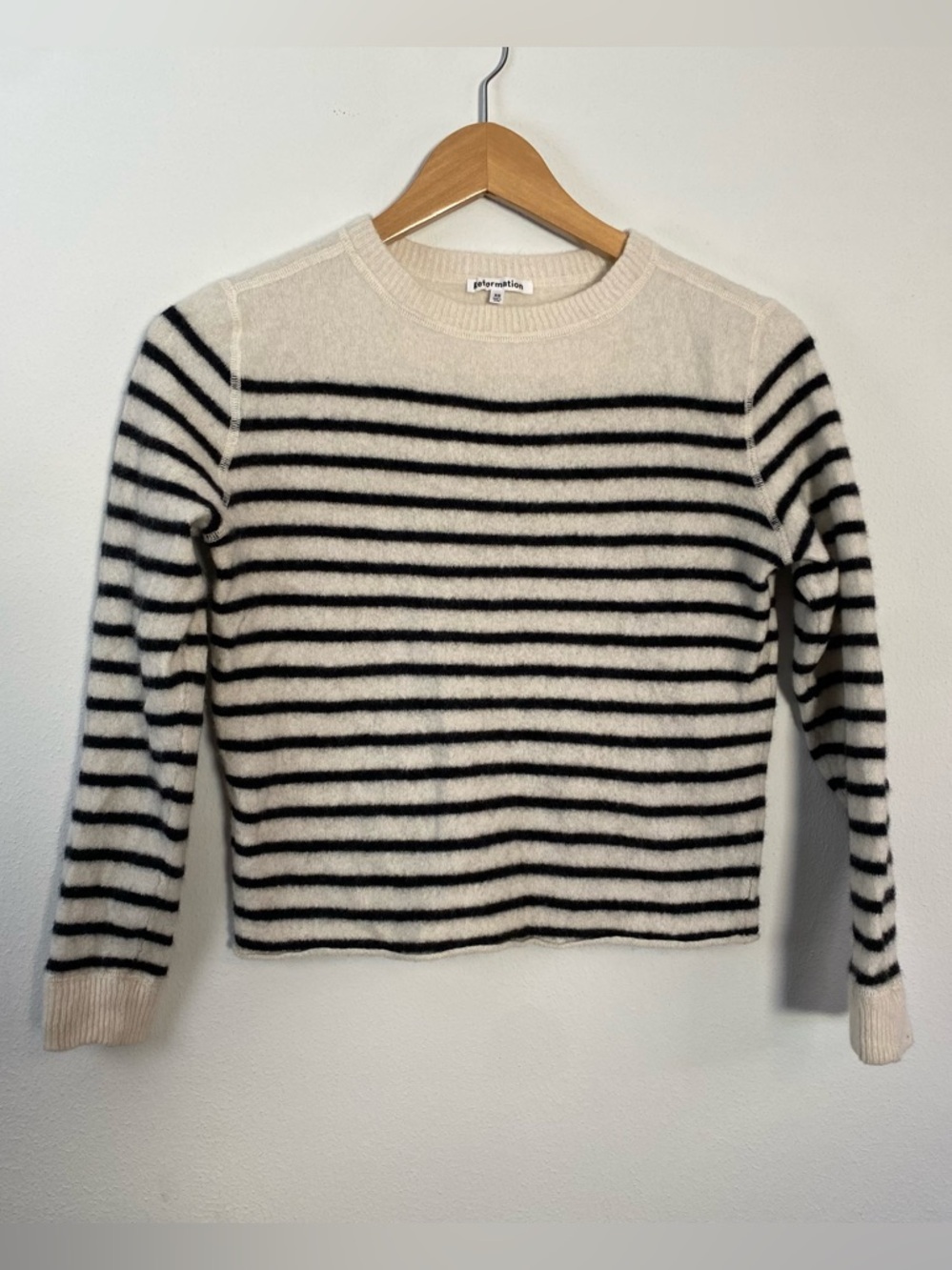 Reformation Striped Cashmere Blend Crewneck Sweater‎ Black White Womens XS